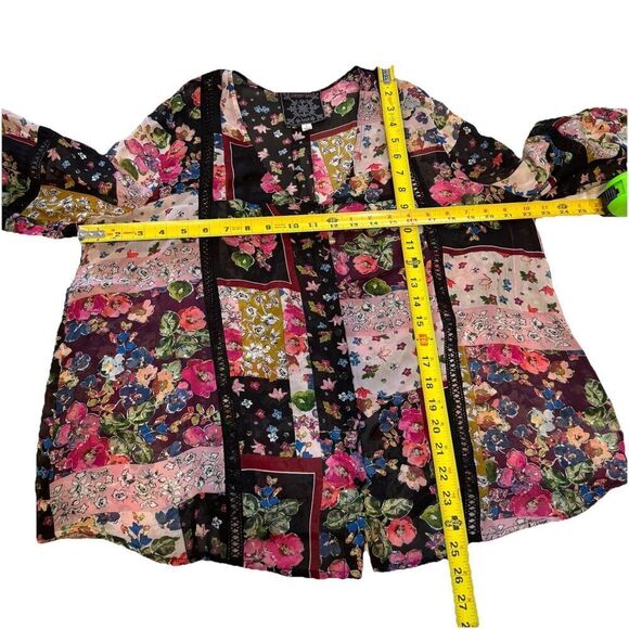 Johnny Was Jade Roswell Pieced Blouse Pink Black Lace Patchwork Floral Top S - Picture 9 of 9